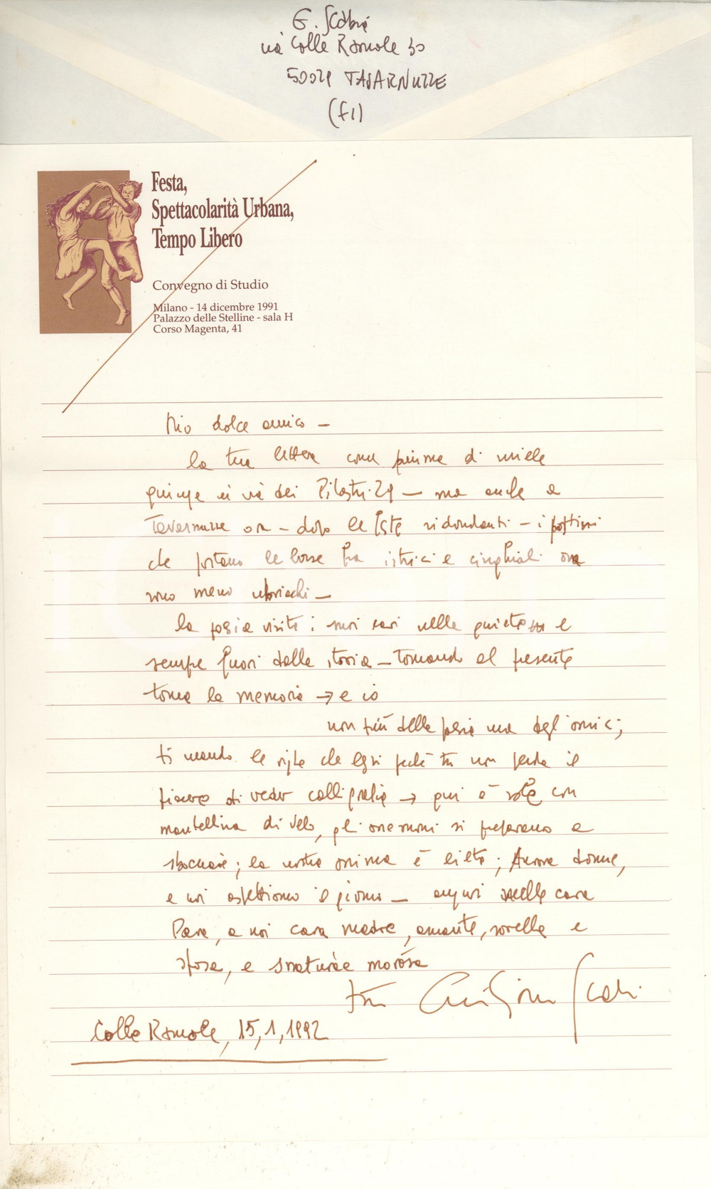 Autografo originale 1992 TAVARNUZZE FI Giuliano SCABIA fra istrici e cighiali AUTOGRAFO 1