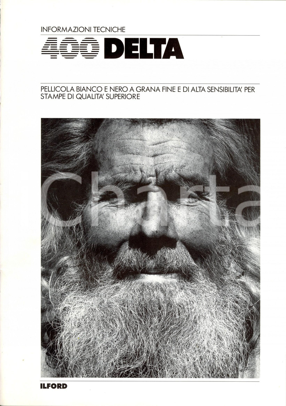 Materiale pubblicitario d’epoca 1990 ca ORIGGIO ILFORD ANITEC Pellicola fotografica bianco e nero 400 DELTA 3 1