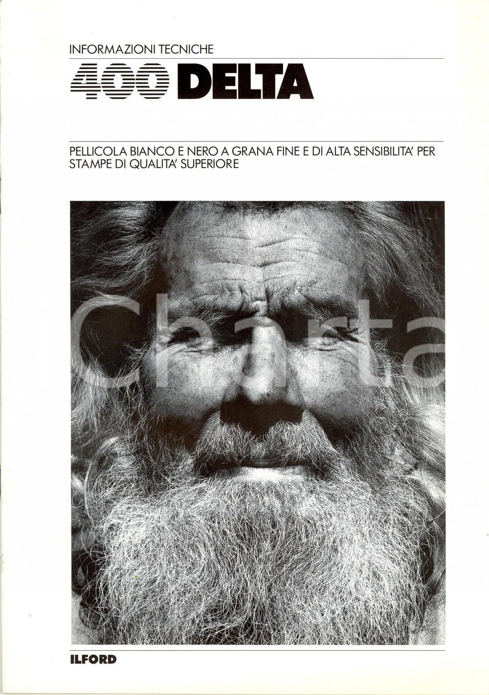 Materiale pubblicitario d’epoca 1990 ca ORIGGIO ILFORD ANITEC Pellicola fotografica bianco e nero 400 DELTA 2 1