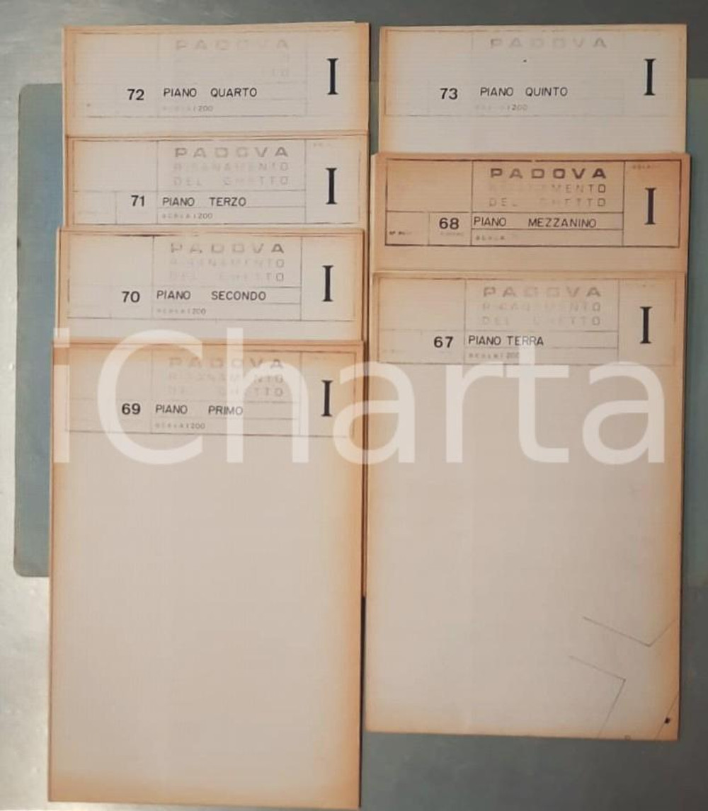 Mappa, planimetria storica 1975 ca PADOVA  GHETTO EBRAICO Progetto risanamento edificio Lotto RARO 1