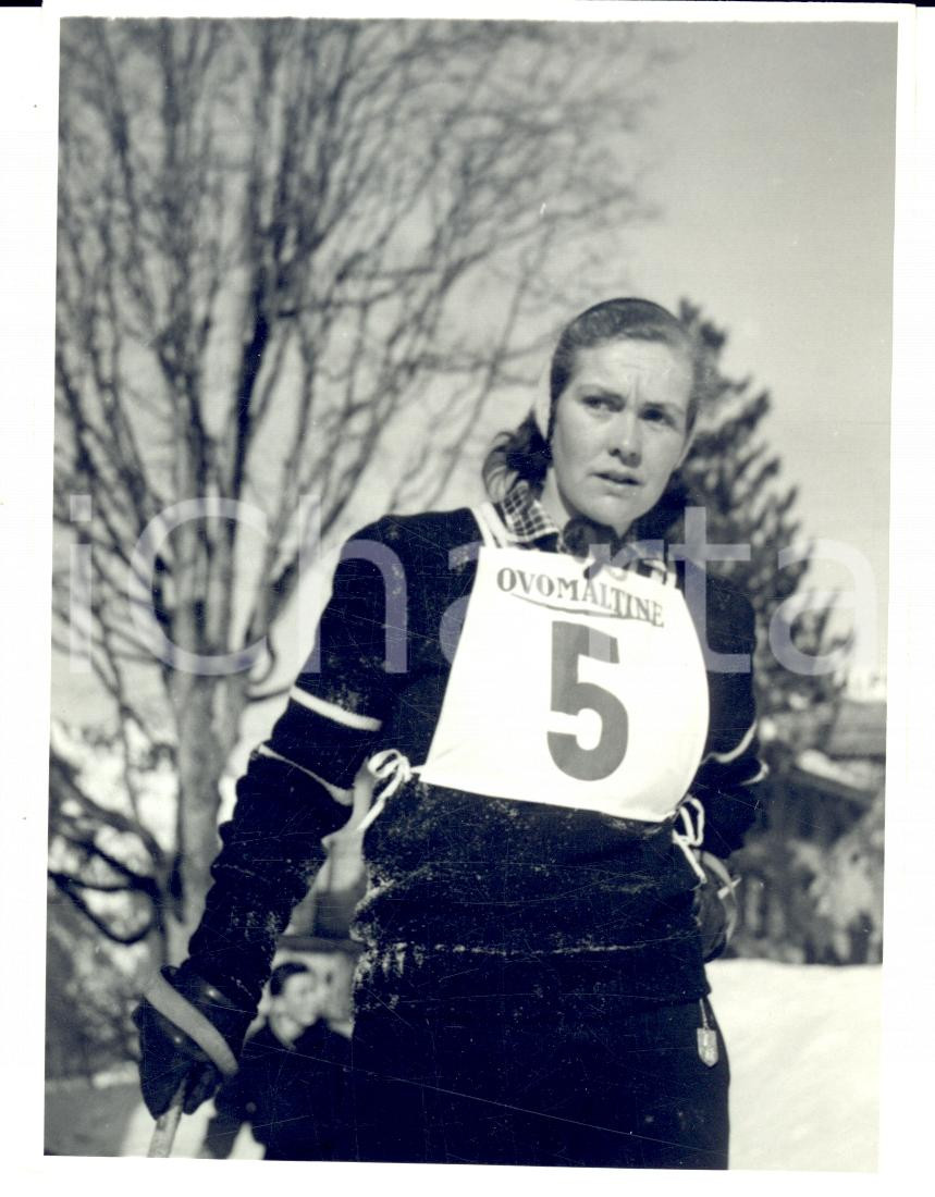 Fotografia d epoca originale 1960 ca SWITZERLAND Campionati SCI ALPINO Ritratto di Hani SOLVEIG Foto 1