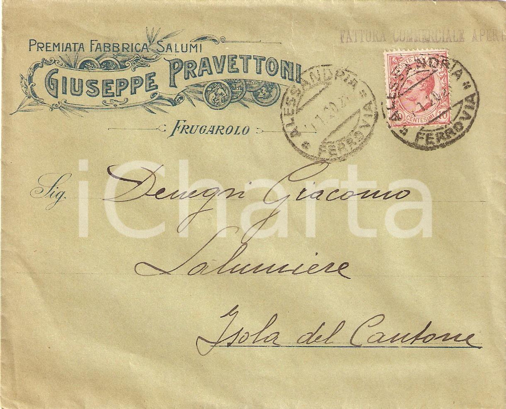 Oggetto da collezione cartaceo 1920 FRUGAROLO Giuseppe PRAVETTONI Premiata fabbrica salumi Busta VUOTA 2 1