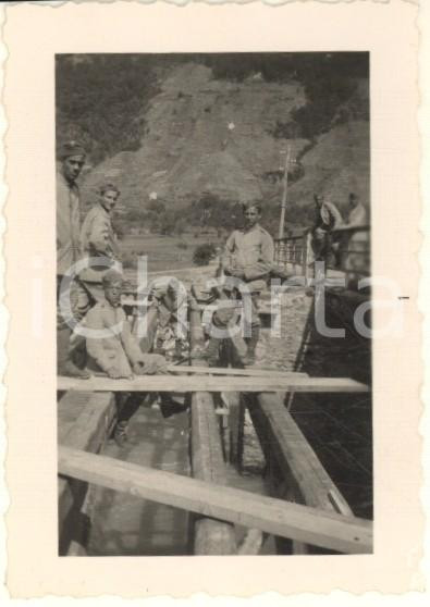 Fotografia d epoca originale 1920 ca Area di TIRANO SO Regio Esercito  Costruzione ponte Foto 4,5x6 3 1