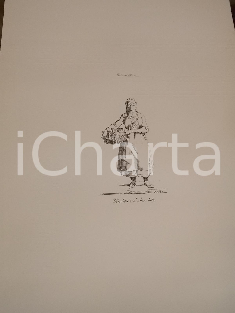 Stampa, bozzetto originale 1950 ca Eugenio BOSA COSTUMI TRIESTINI Venditrice d insalata Stampa 32x44 cm 1