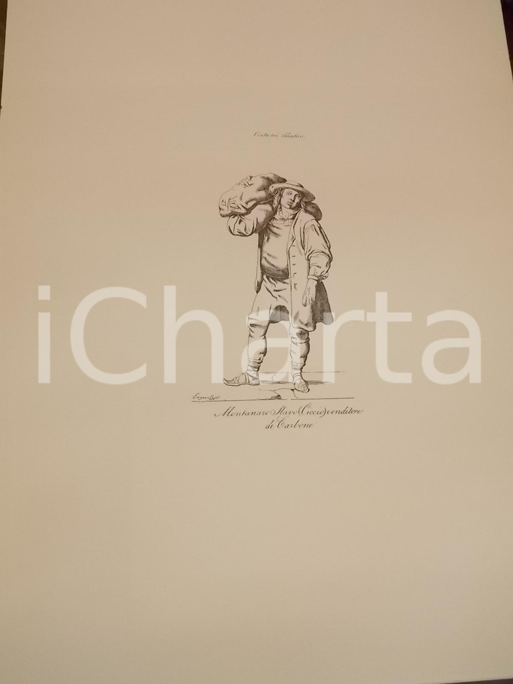 Stampa, bozzetto originale 1950 Eugenio BOSA COSTUMI TRIESTINI Montanaro slavo venditore di carbone Stampa 1