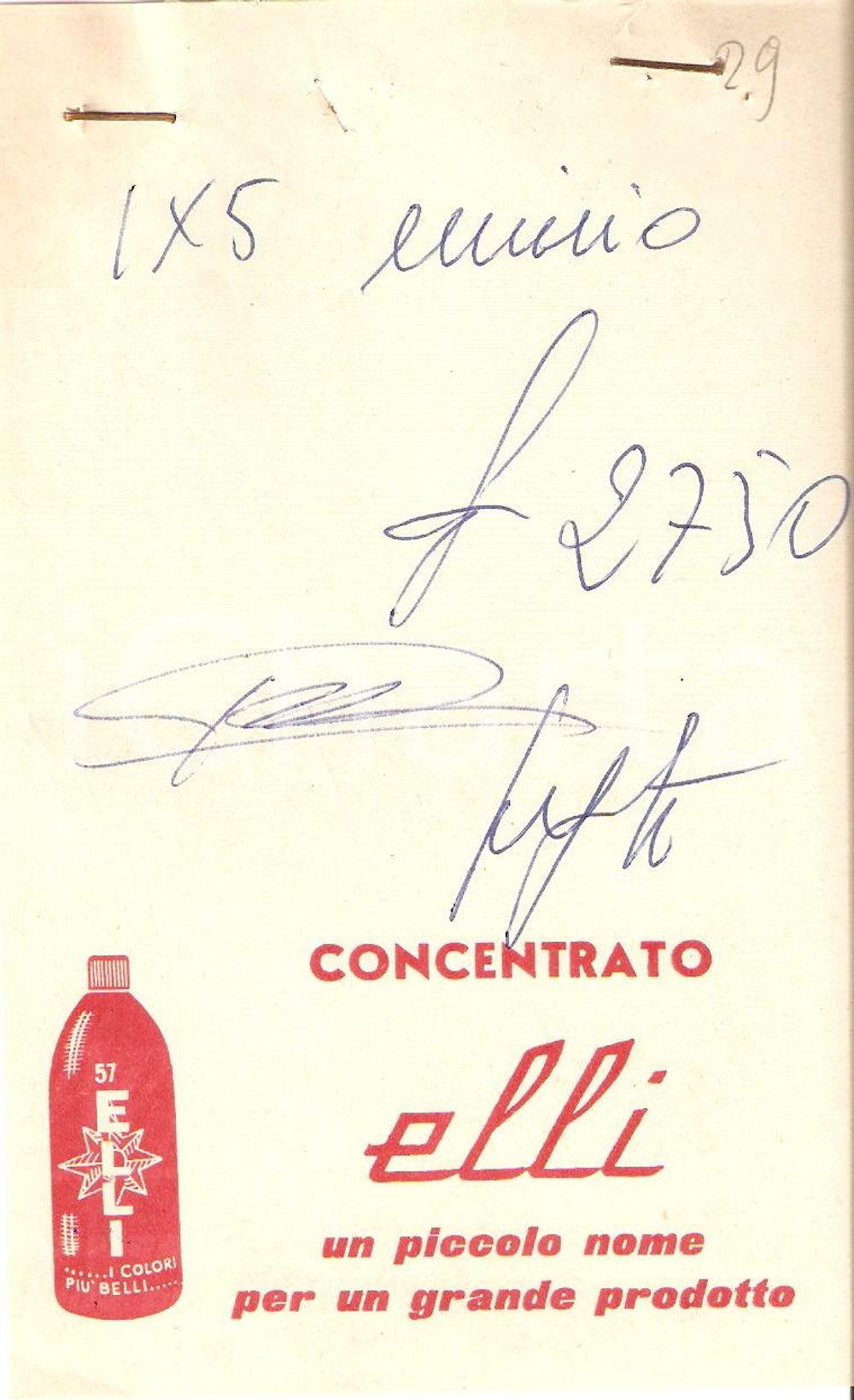 Materiale pubblicitario d’epoca 1968 PUBBLICITA  Concentrato ELLI Vernici Ricevuta 2 1
