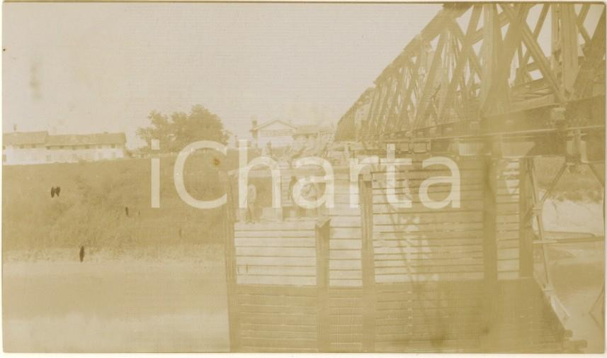 Fotografia d epoca originale 1910 ca PAVIA Costruzione Ponte della Becca  Foto RARA ANIMATA 11x6 6 1