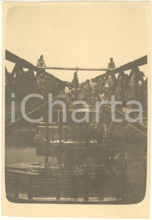 Fotografia d epoca originale 1910 ca PAVIA Costruzione Ponte della Becca  Foto RARA ANIMATA 8x11 7 1