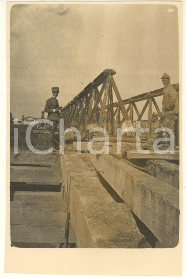 Fotografia d epoca originale 1910 ca PAVIA Costruzione Ponte della Becca  Foto RARA ANIMATA 7x11 8 1