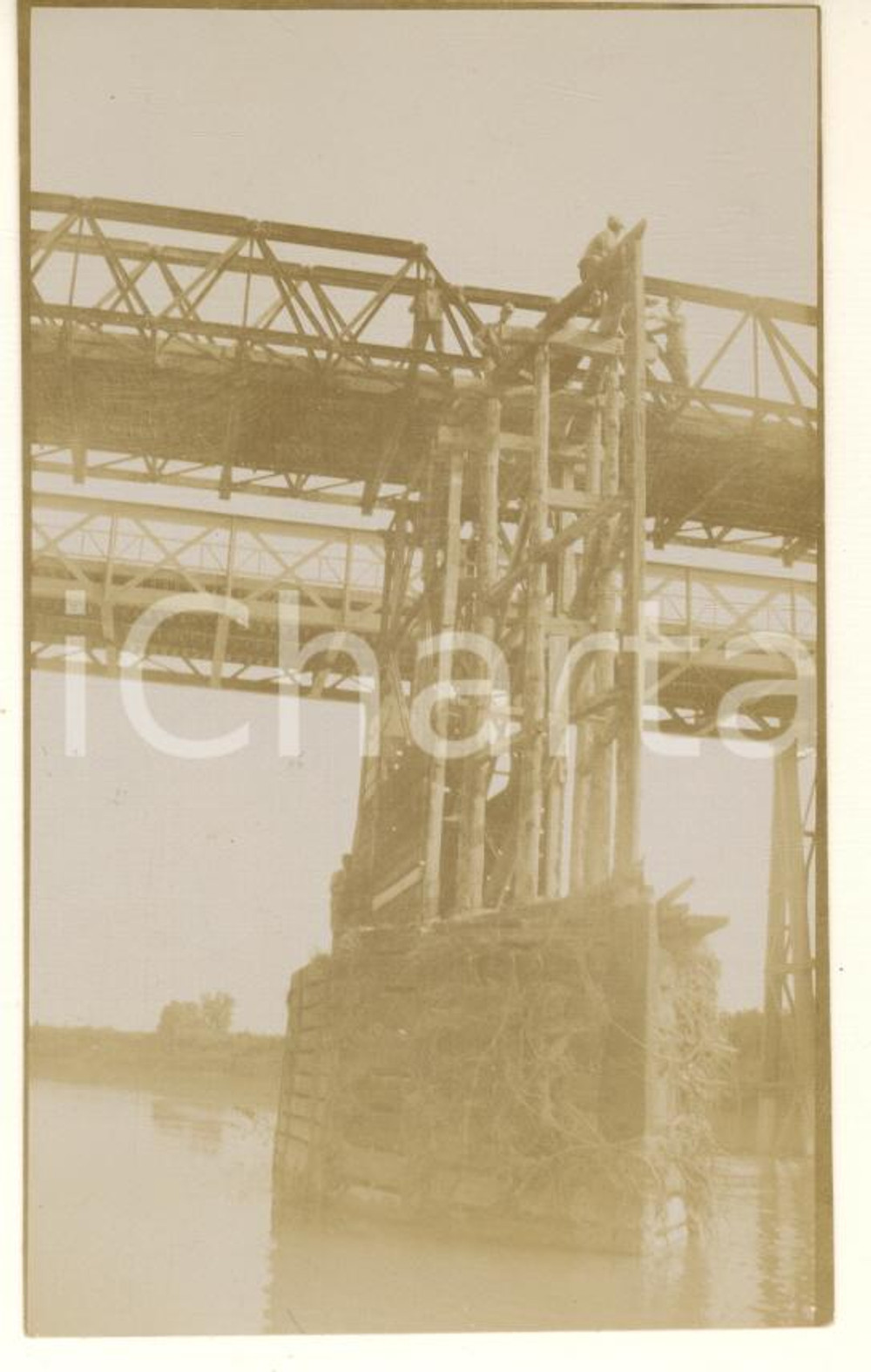 Fotografia d epoca originale 1910 ca PAVIA Costruzione Ponte della Becca  Foto RARA ANIMATA 6x10 10 1