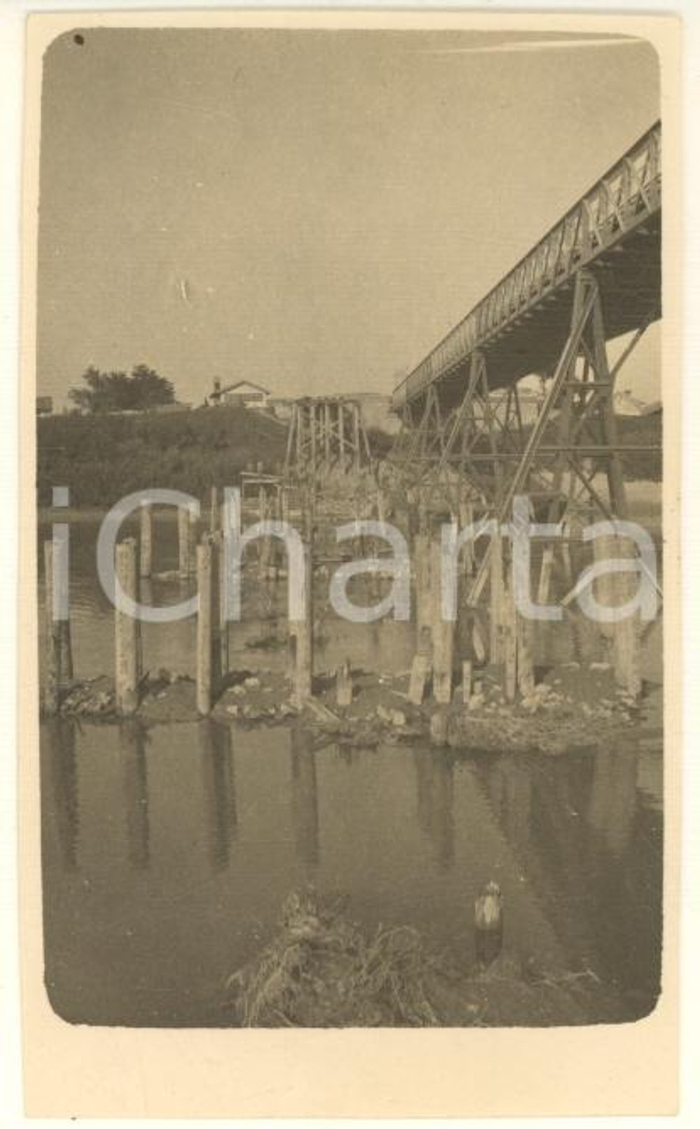 Fotografia d epoca originale 1910 ca PAVIA Costruzione Ponte della Becca  Foto RARA 5x8 cm 14 1