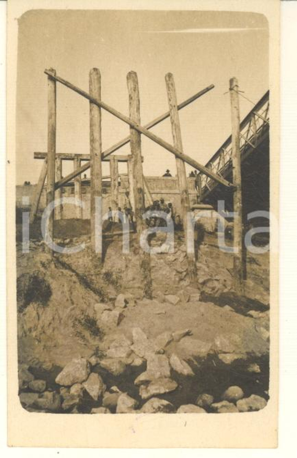 Fotografia d epoca originale 1910 ca PAVIA Costruzione Ponte della Becca  Foto RARA 5x8 cm 15 1