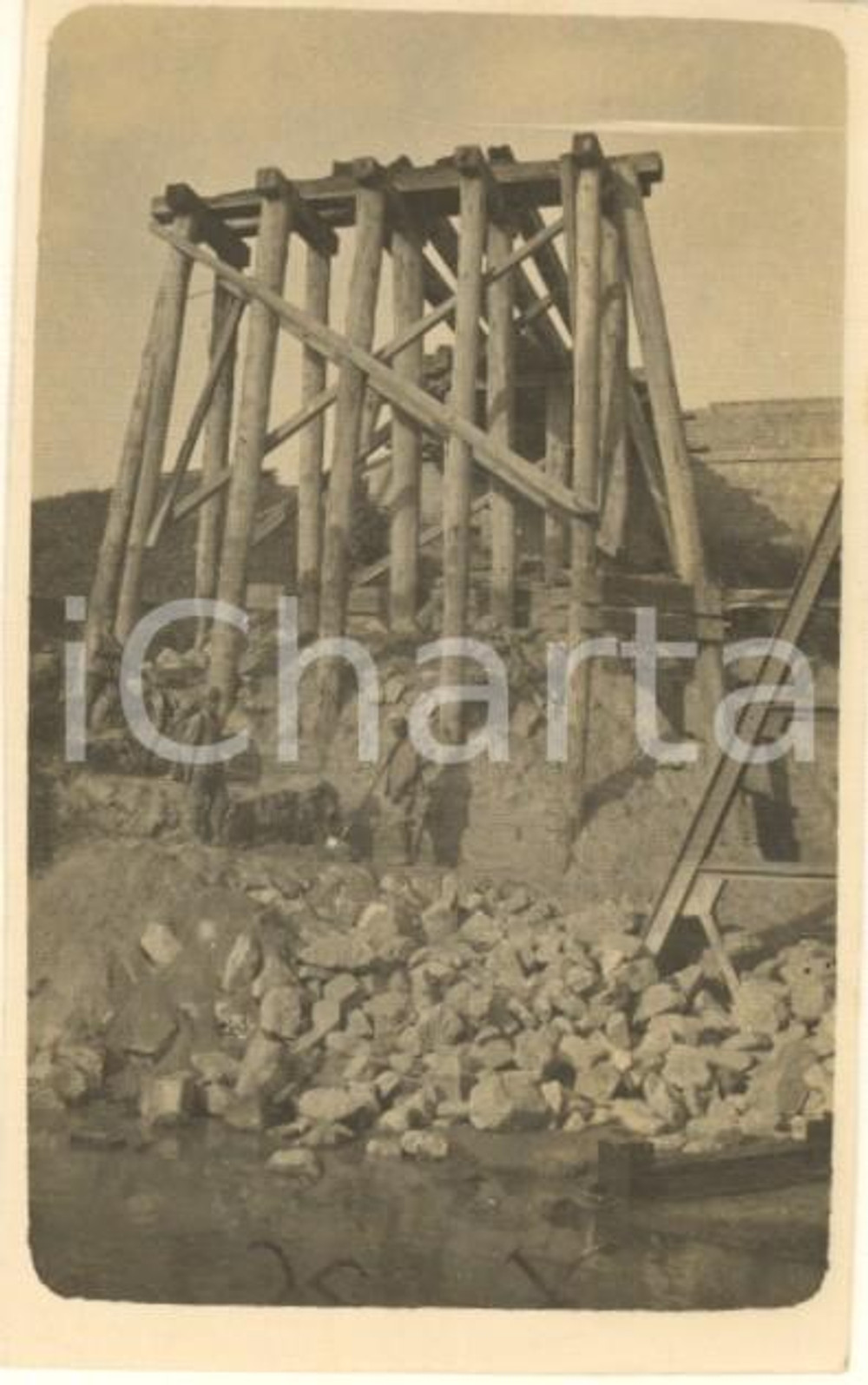 Fotografia d epoca originale 1910 ca PAVIA Costruzione Ponte della Becca  Foto RARA 5x8 cm 17 1