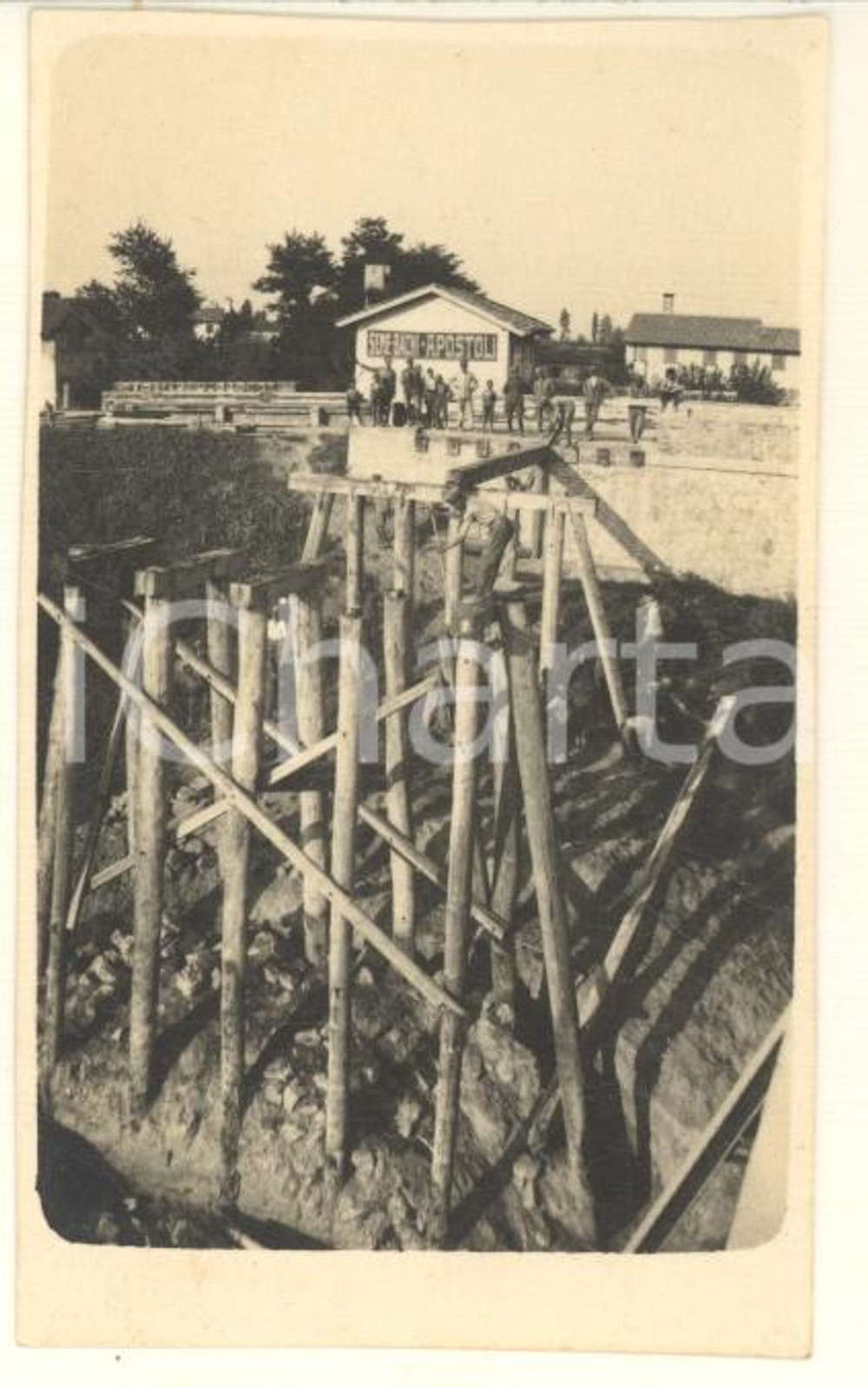 Fotografia d epoca originale 1910 ca PAVIA Costruzione Ponte della Becca  Cantiere Foto RARA 5x8 cm 1