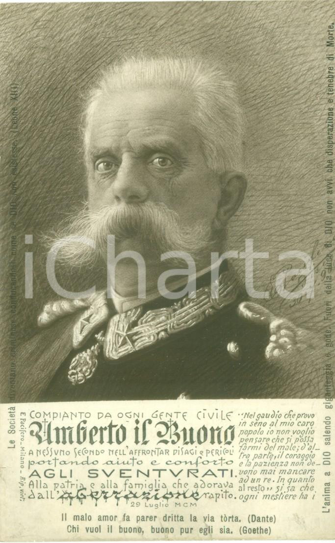 Cartolina originale da collezione 1900 UMBERTO IL BUONO compianto da ogni gente civile Cartolina commemorativa 1