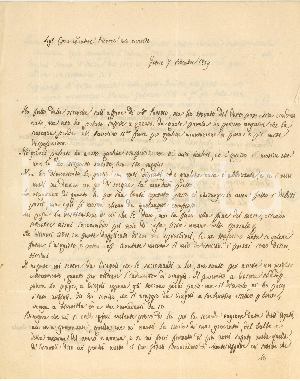 Autografo originale 1859 FERMO Zefirino RE vende i libri per pagare i debiti - Lettera autografa 1