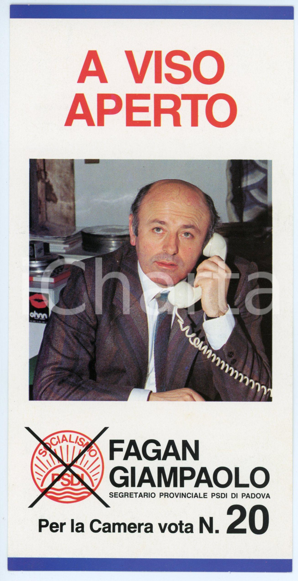 Materiale pubblicitario d’epoca 1987 PADOVA  PSDI Vota Giampaolo FAGAN Volantino PARTITO SOCIALISTA 1