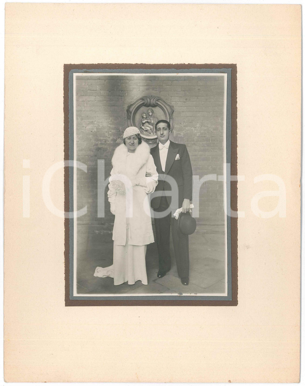 Fotografia d epoca originale 1935 MILANO Coppia di sposi nel giorno delle nozze Foto Ercole SIBONI 22x28 cm 1