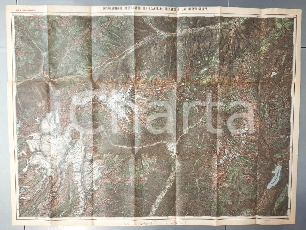 Mappa, planimetria storica 1910 ca ADAMELLO  PRESANELLA  Gruppo del BRENTA  Mappa 54x43 cm 1