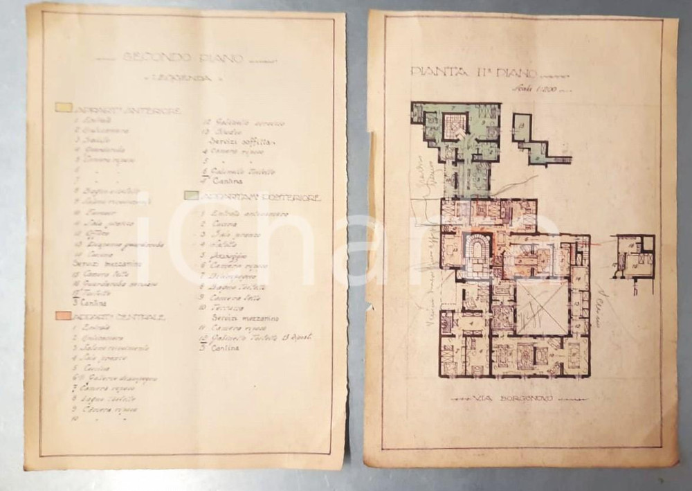 Mappa, planimetria storica 1910 ca MILANO Via BORGONUOVO 10  Progetto stabile ing. Carlo Roncoroni 1