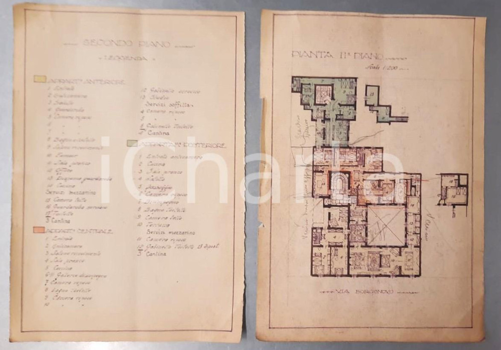 Mappa, planimetria storica 1910 ca MILANO Via BORGONUOVO 10  Progetto stabile ing. Carlo Roncoroni 8