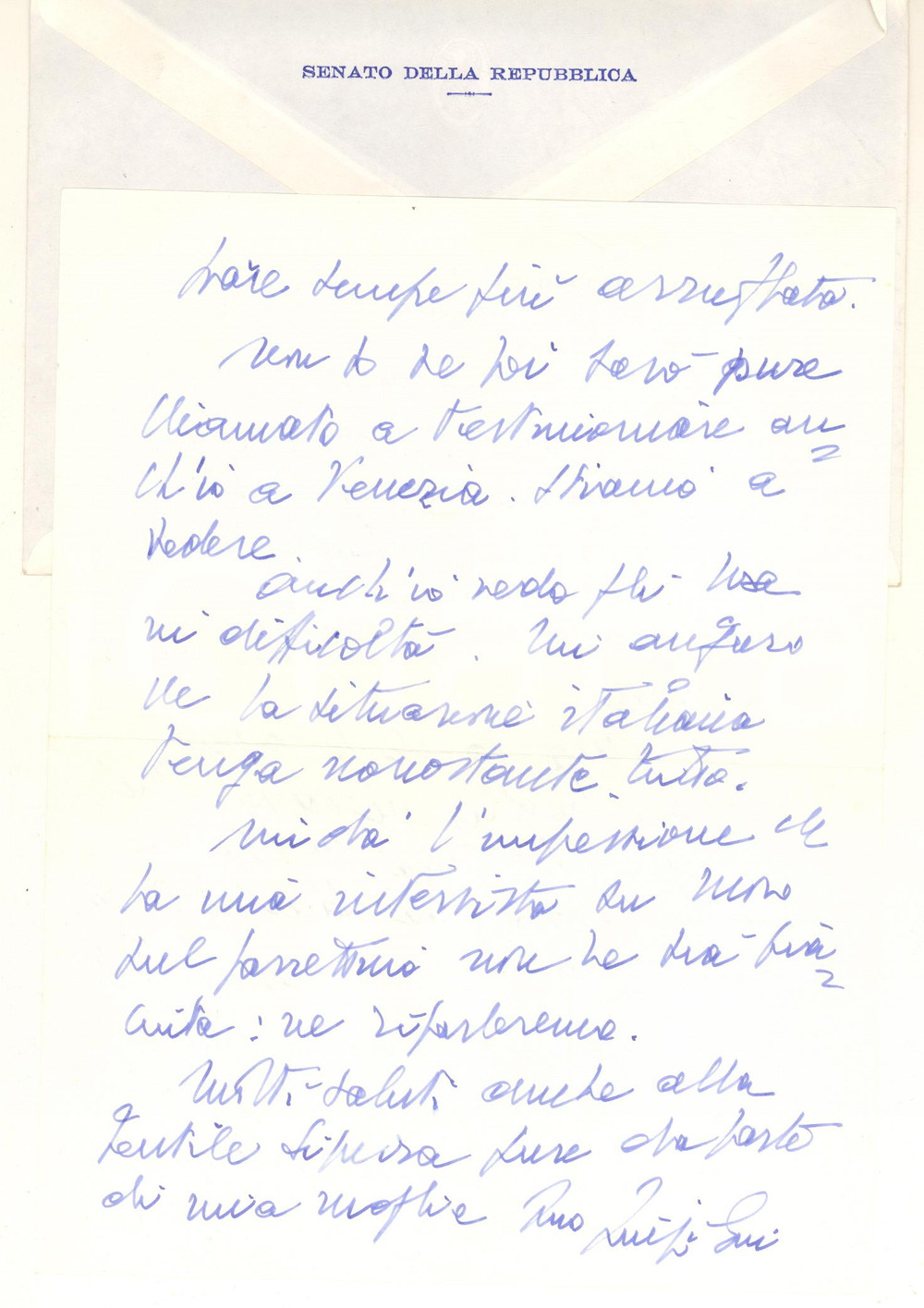Autografo originale 1990 ROMA Lettera Luigi GUI La bufera politica mi pare arruffata  Autografo 1