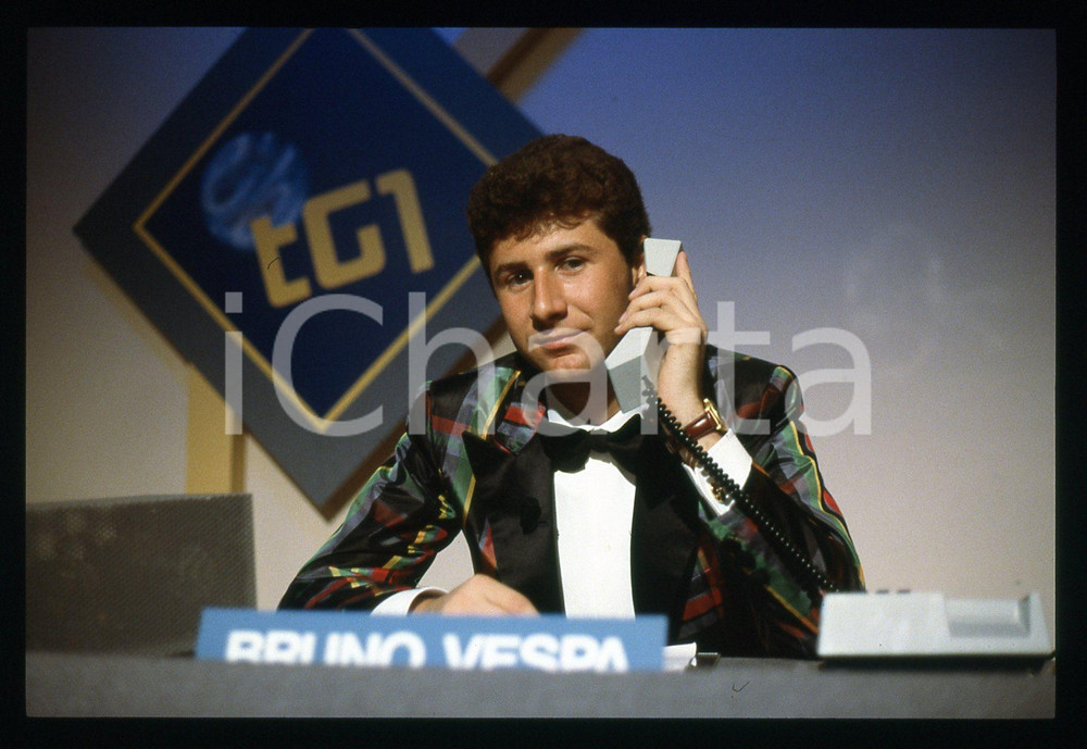 Fotografia d epoca originale 1988 RAI 2 Fabio FAZIO in FATE IL VOSTRO GIOCO  35mm VINTAGE SLIDE 1