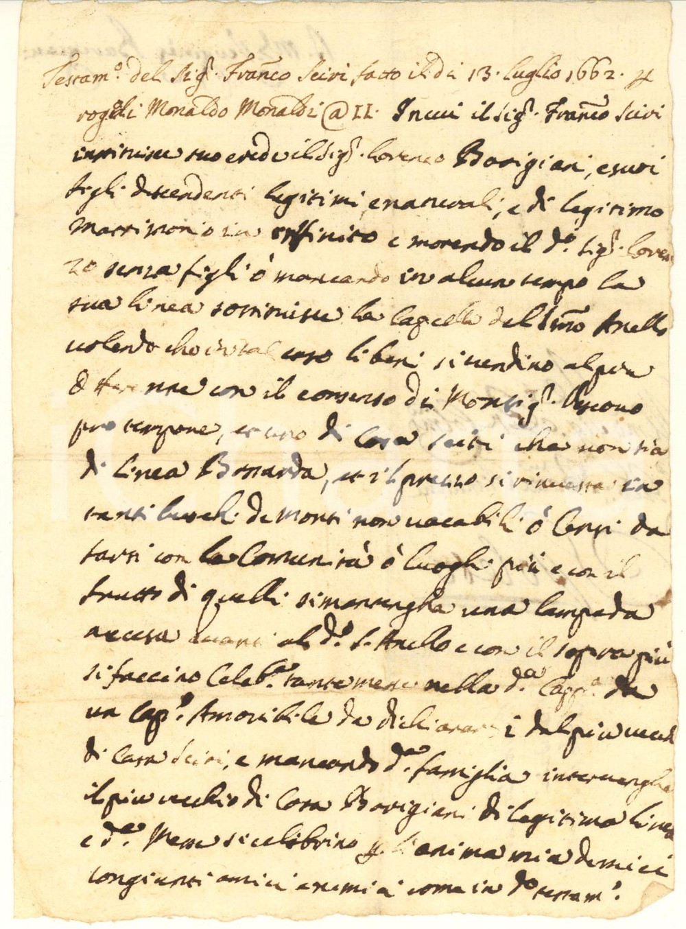 Documento originale, autentico 1662 PERUGIA Testamento di Francesco SCIRI canonico e poeta Documento 1