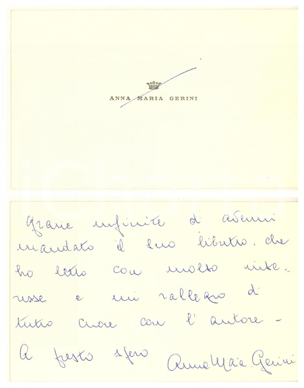 Autografo originale 1990 ca Biglietto marchesa Anna Maria GERINI CORDERO DI MONTEZEMOLO Autografo 1