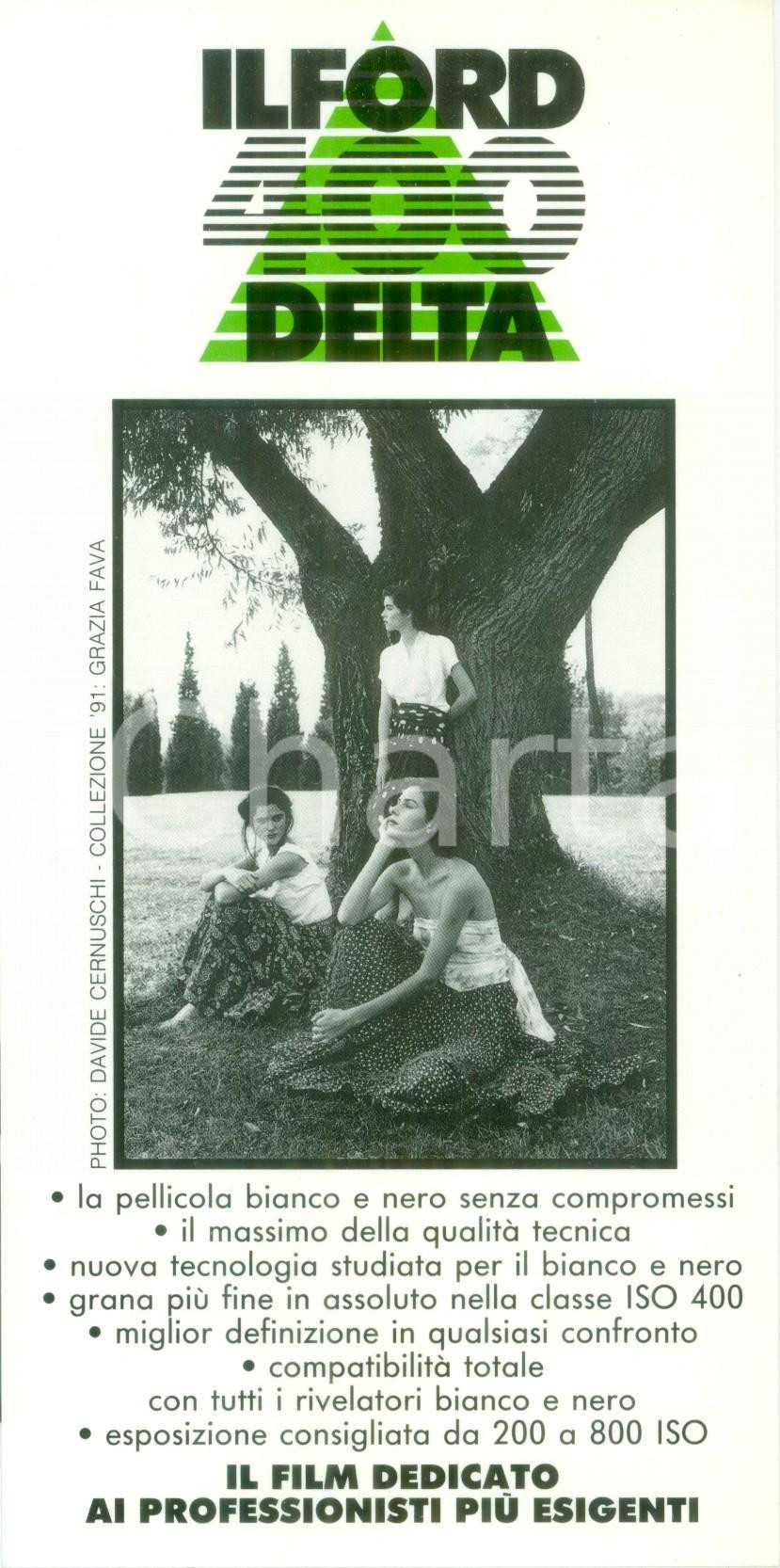 Materiale pubblicitario d’epoca 1991 SARONNO Ilford 400 Delta Illustrato foto Davide CERNUSCHI Cartoncino 3 1