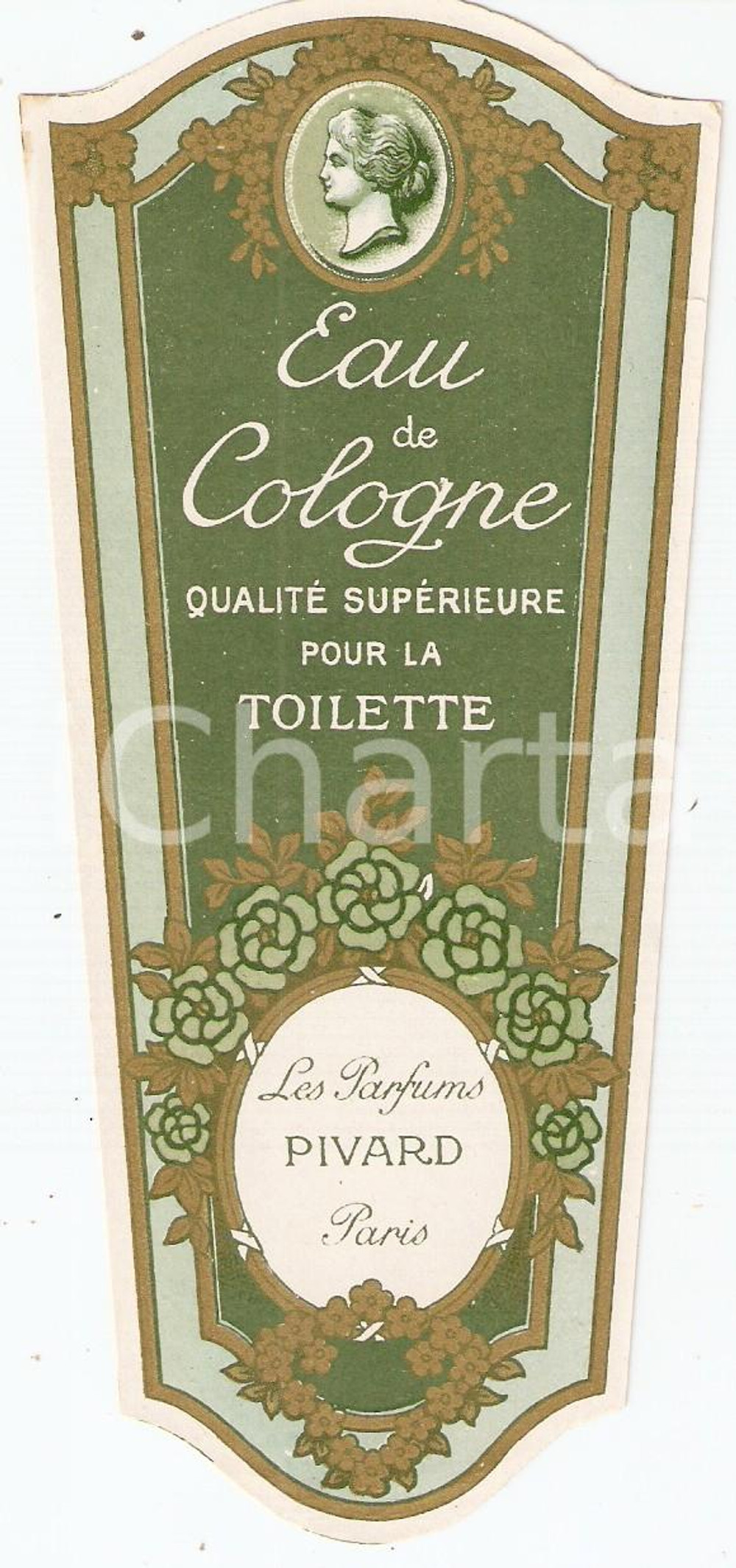 Materiale pubblicitario d’epoca 1950 ca PARIS Parfumes PIVARD Eau de cologne Qualité supérieure Etichetta 1