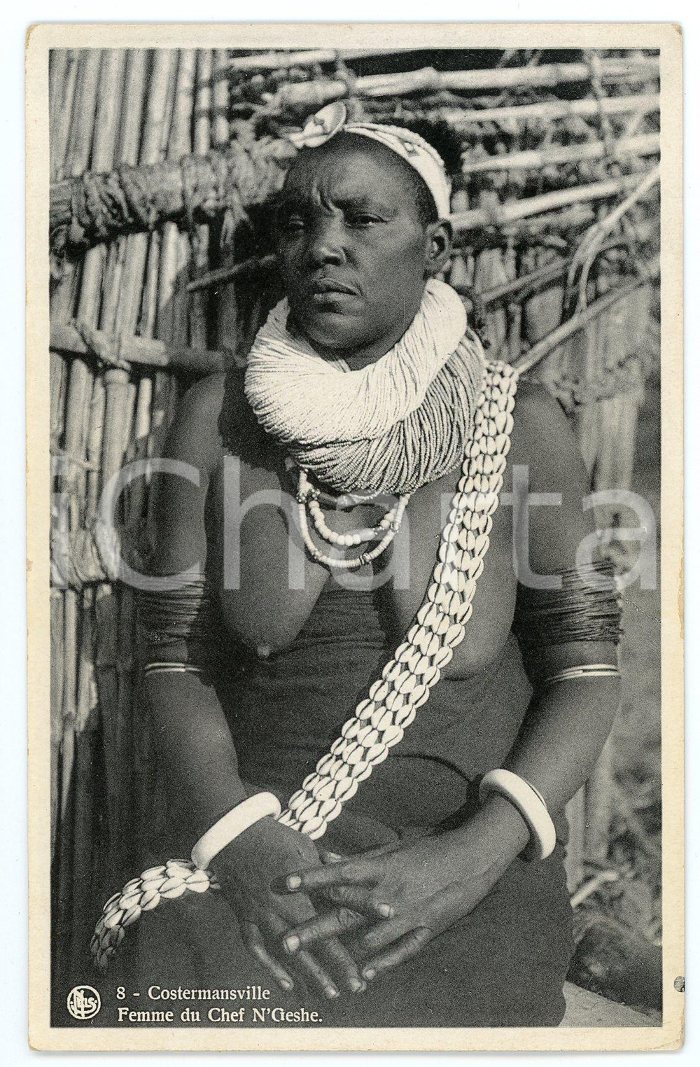 1930 ca CONGO COSTERMANSVILLE Femme du chef N'GESHE *Postcard ETHNIC NUDE  Cartolina postale d'epoca, non viaggiata. CONDIZIONI:GOOD/buonoFORMATO: 9x14 cm originale e autentica 1
