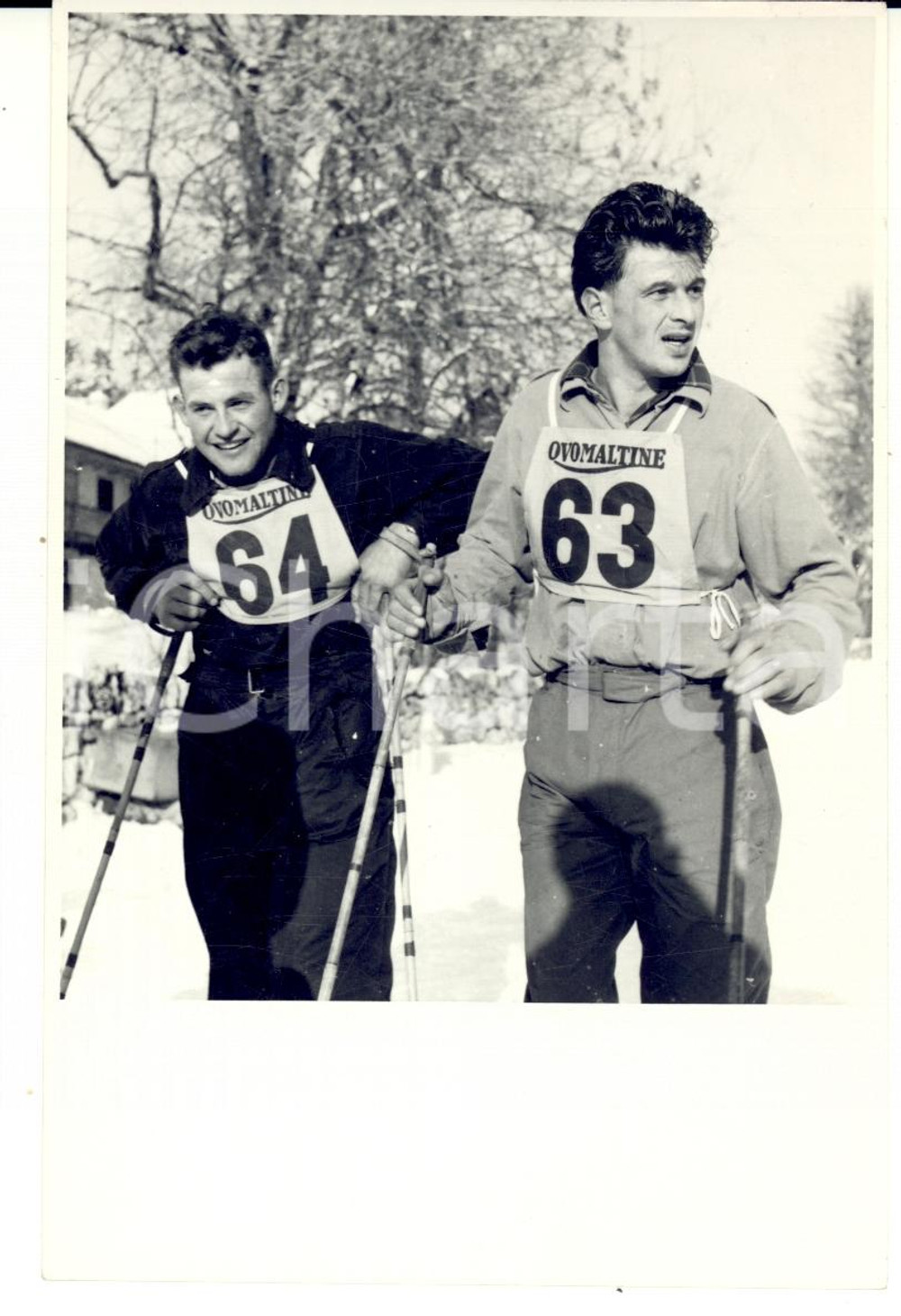 Fotografia d epoca originale 1950 ca SWITZERLAND Campionati SCI ALPINO Fritz KOCHER Werner ZWIGLI Foto 1