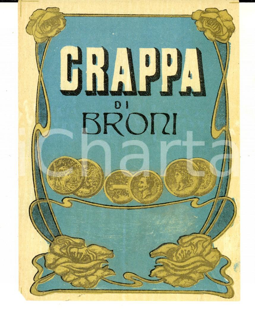 Materiale pubblicitario d’epoca 1920 ca Liquore GRAPPA DI BRONI Etichetta pubblicitaria VINTAGE 10x13 cm 1 1