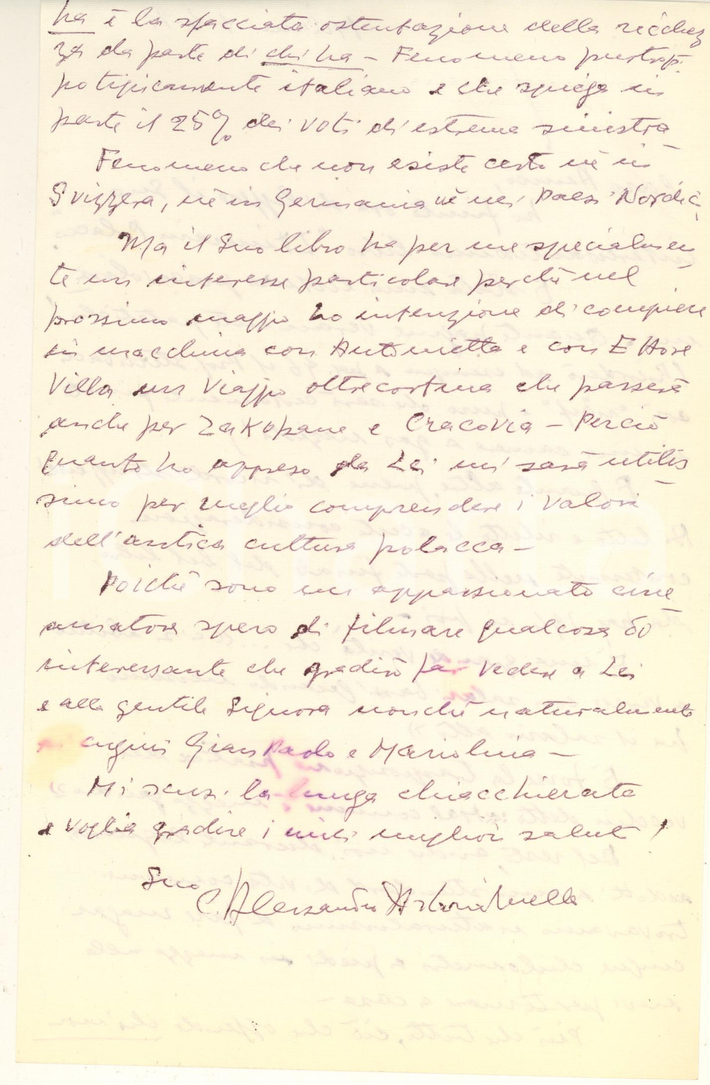 Autografo originale 1971 MILANO C. Alessandro ARBORIO MELLA contro ostentazione ricchezza Autografo 1