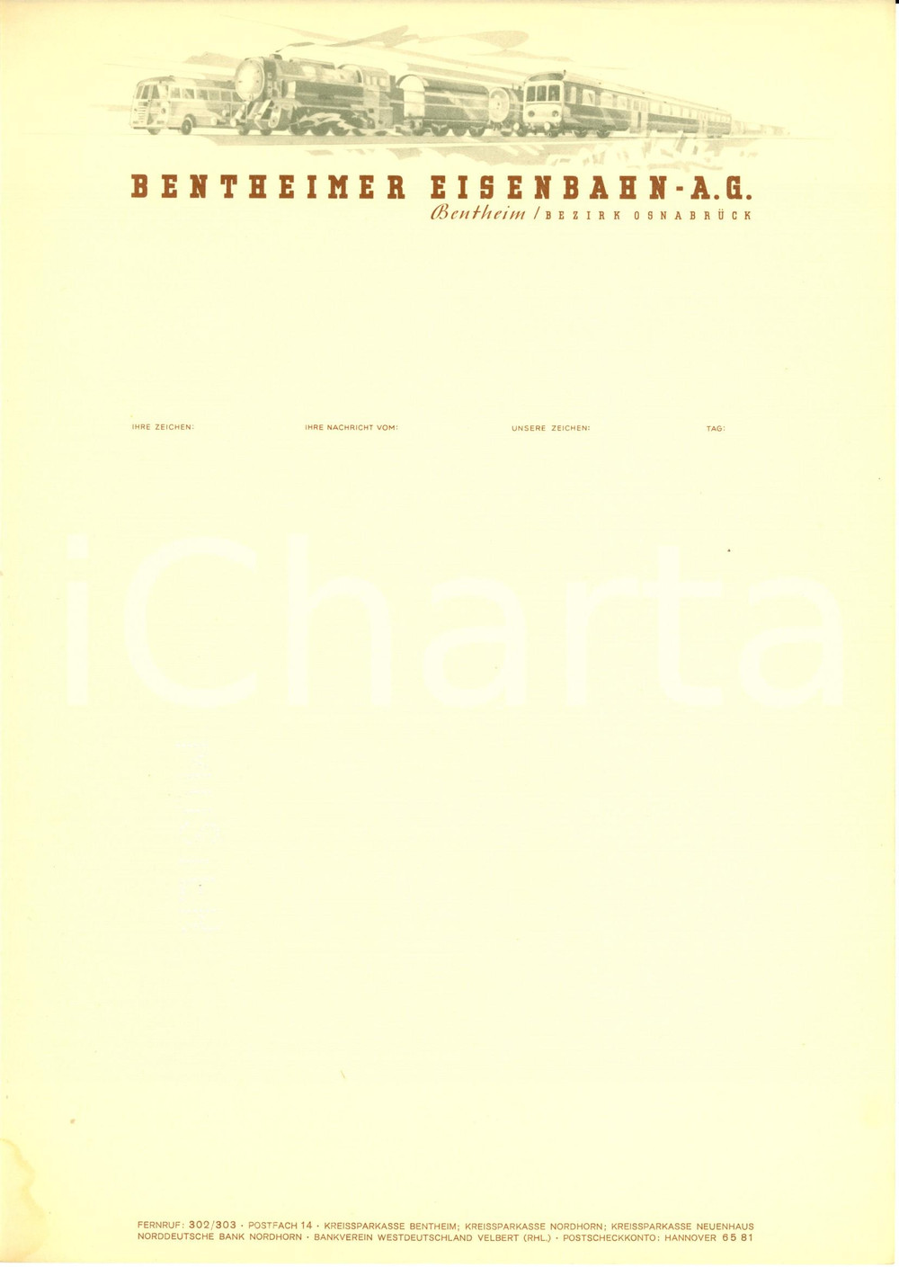 Materiale pubblicitario d’epoca 1950 ca OSNABRUCKBENTHEIM Bentheimer Eisenbahn Carta intestata ILLUSTRATA 2 1
