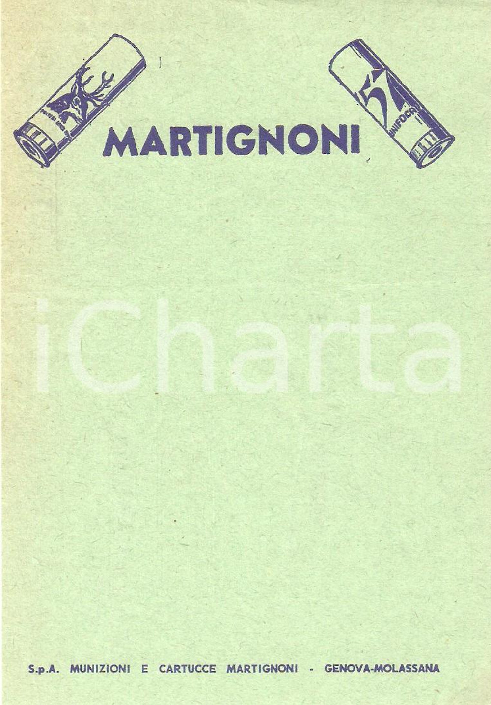 Materiale pubblicitario d’epoca 1968 GENOVA  MOLASSANA Munizioni MARTIGNONI Polveri senza fumo Ricevuta 9x13 1