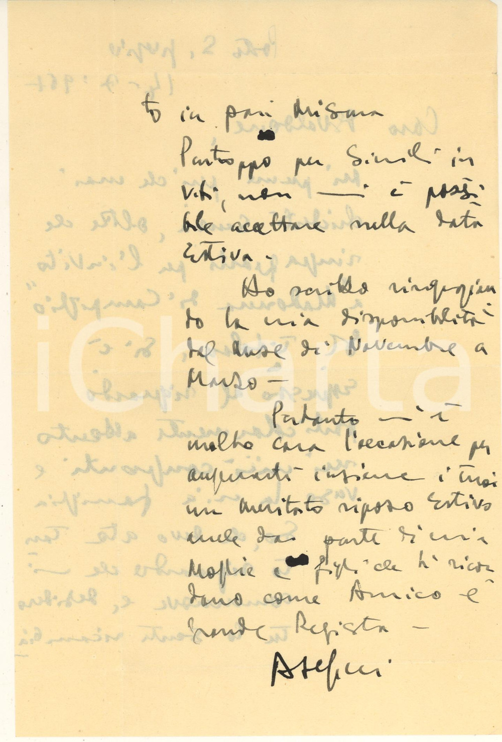 Autografo originale 1940 ca PORTO S. GIORGIO Averroè STEFANI ? Lettera per invito Autografo 1