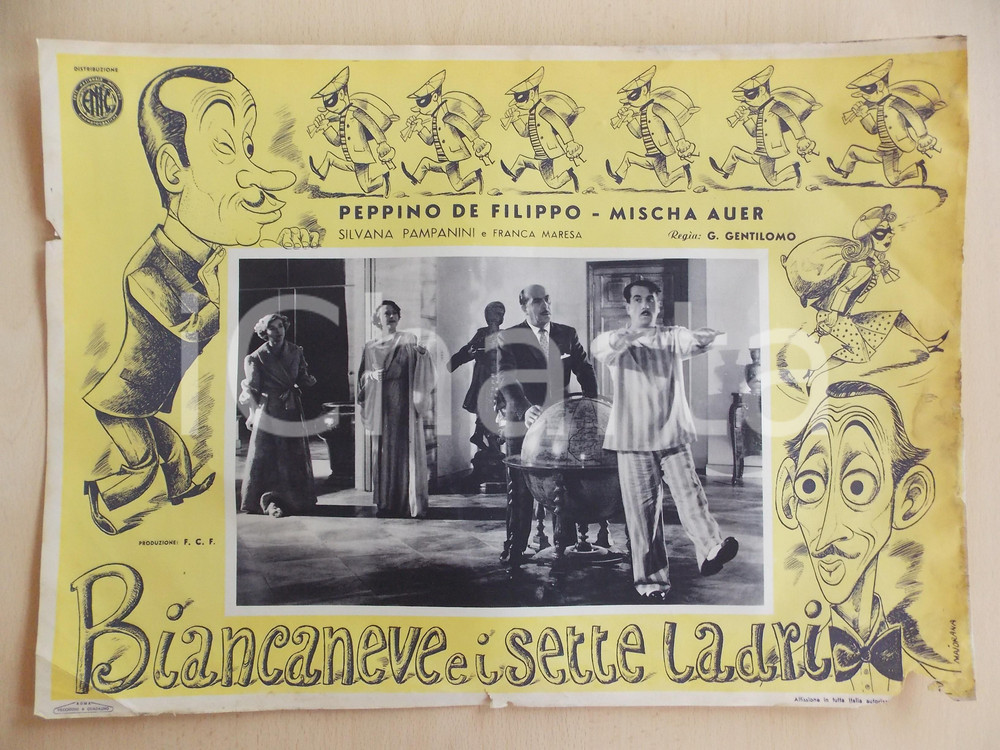 Materiale pubblicitario d’epoca 1949 BIANCANEVE E I SETTE LADRI Peppino DE FILIPPO sonnambulo Locandina 46x34 1