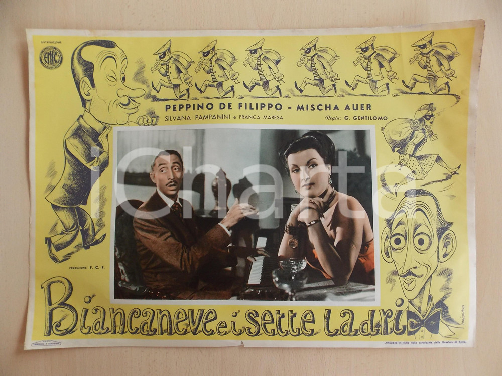 Materiale pubblicitario d’epoca 1949 BIANCANEVE E I SETTE LADRI Silvana PAMPANINI Mischa AUER Locandina 46 x 34 1