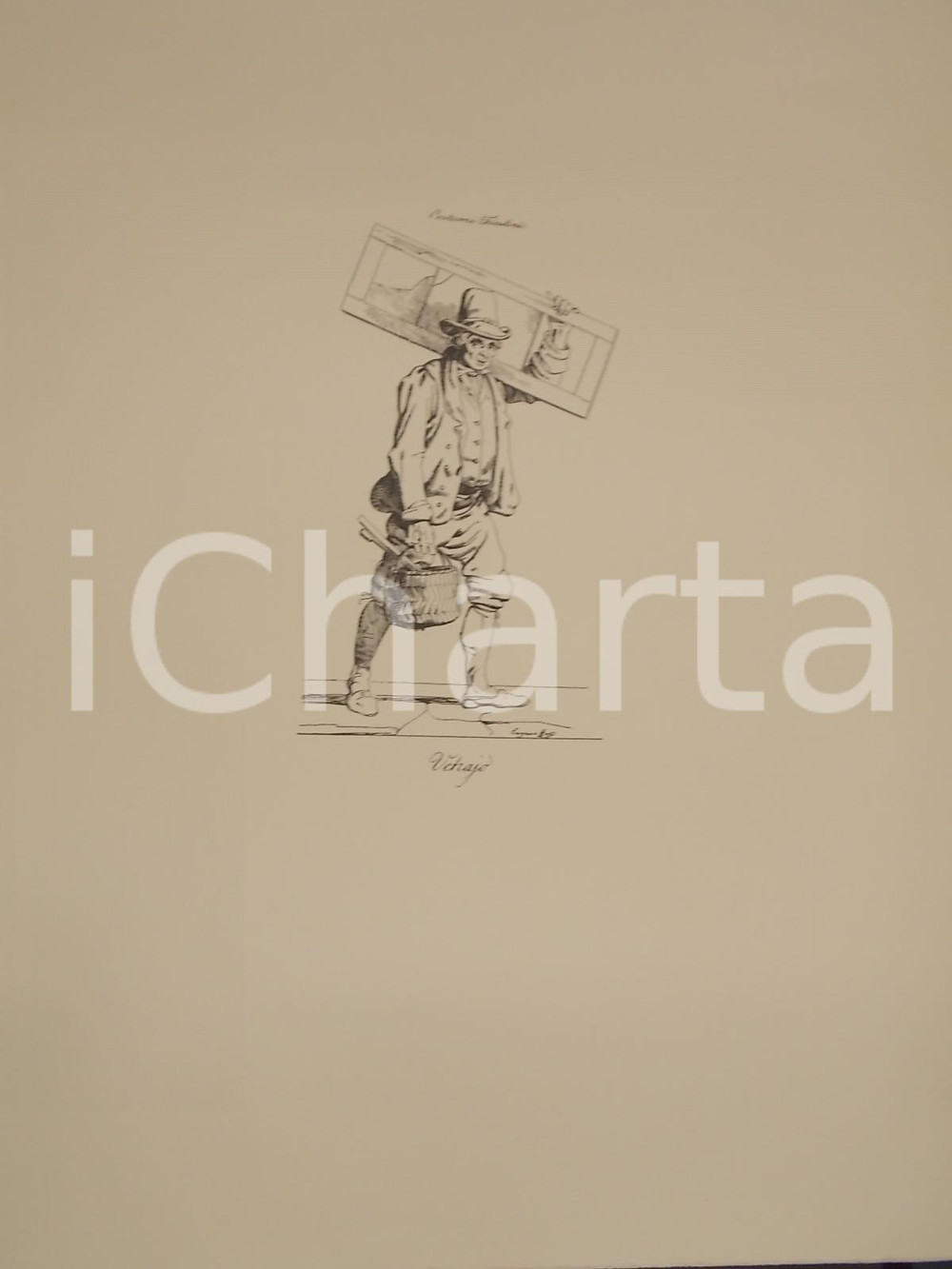 Stampa, bozzetto originale 1950 ca Eugenio BOSA COSTUMI TRIESTINI Vetraio Stampa 32x44 cm 1