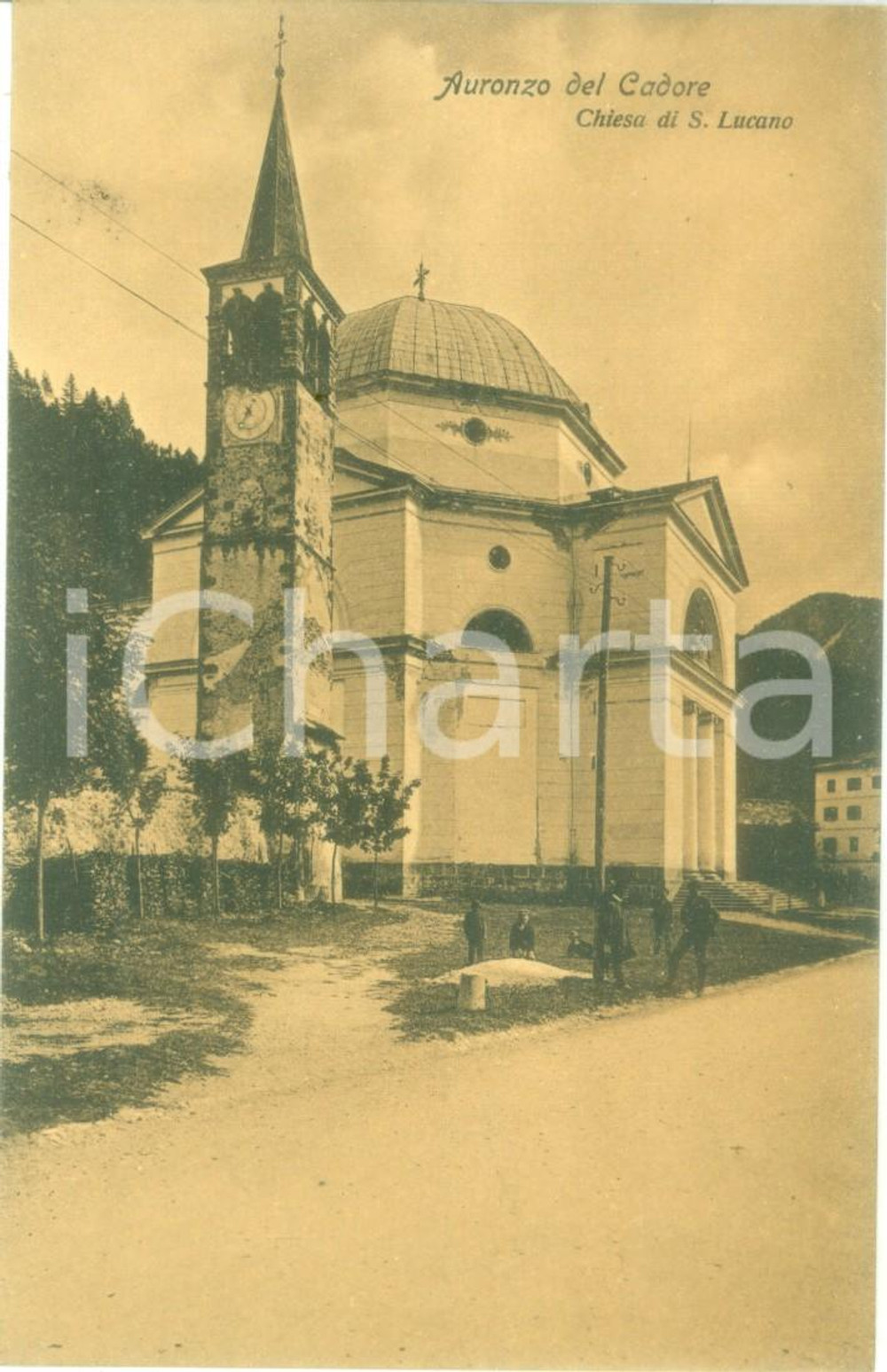 Cartolina originale da collezione 1930 ca AURONZO DI CADORE  Turisti alla Chiesa di SAN LUCANO Cartolina 2 1