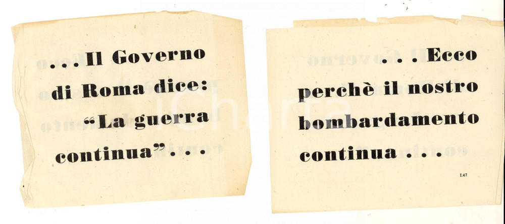 Documento originale, autentico 1944 WW2 PROPAGANDA AEREA RSI Perché il nostro bombardamento continua Volantino 1