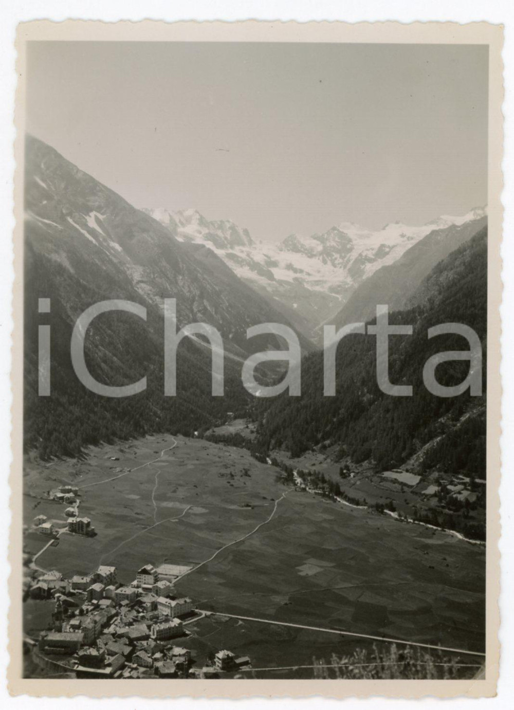 Fotografia d epoca originale 1936 COGNE AO Panorama del paese  Foto 8x12 cm 1