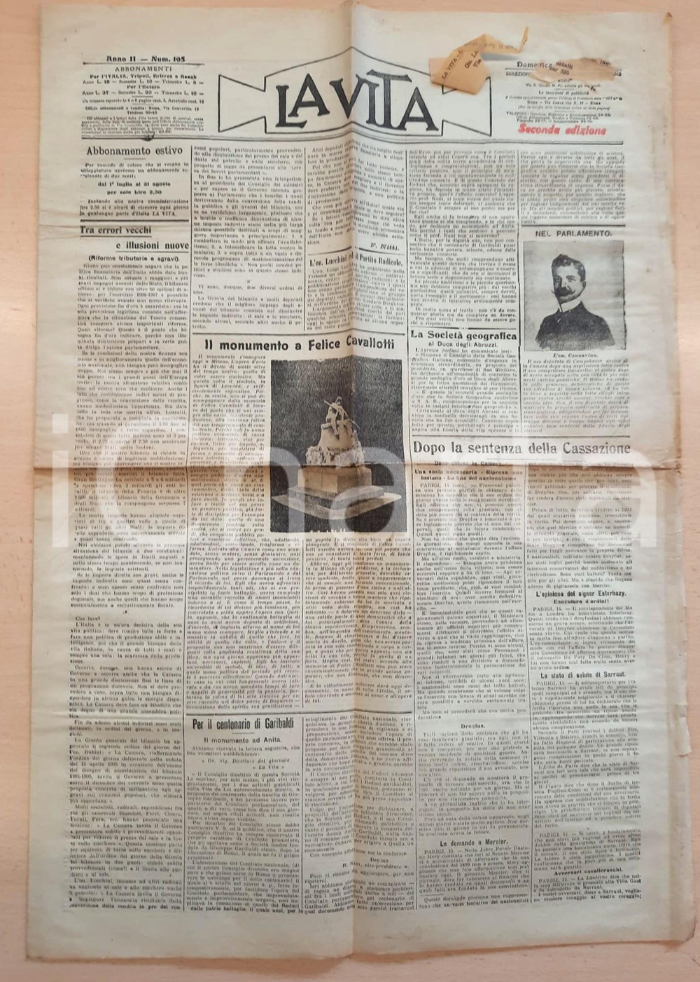 Giornale, rivista storica 1906 LA VITA Inaugurazione monumento a Felice Cavallotti a Milano Giornale 1