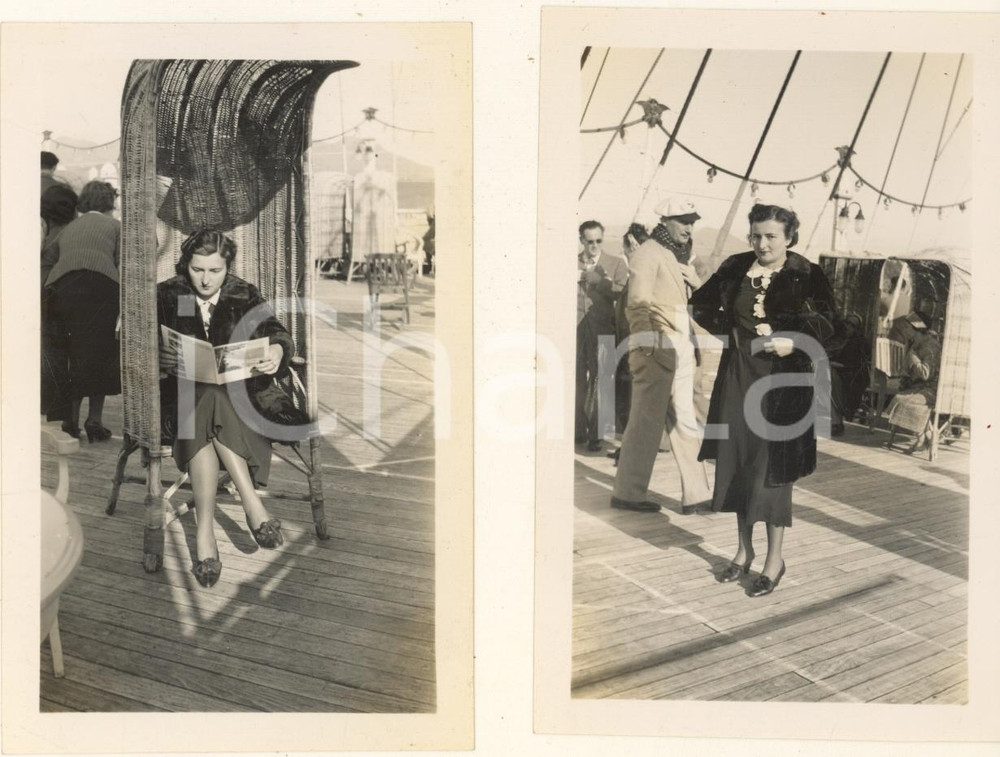 Fotografia d epoca originale 1936 T/n AUGUSTUS  Crociera per Algeri  Passeggera Lotto 2 foto 7x11 cm 1