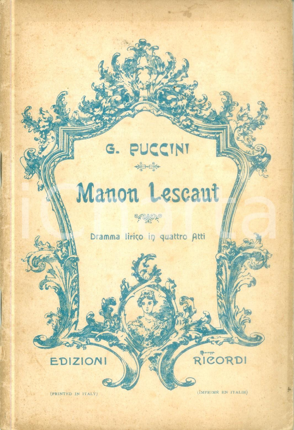 Oggetto da collezione cartaceo 1936 Giacomo PUCCINI Manon Lescaut Dramma lirico quattro atti Ed. RICORDI 3 1