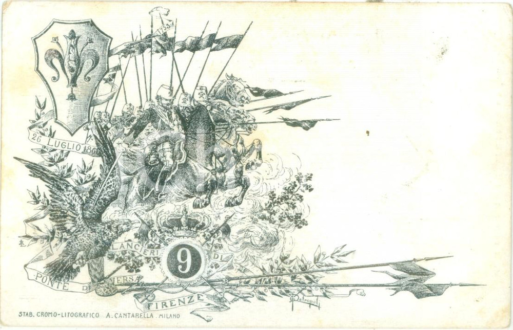 Cartolina originale da collezione 1900 ca FIRENZE 9° Lancieri di PONTE DI VERSA Cartolina reggimentale FP NV 1