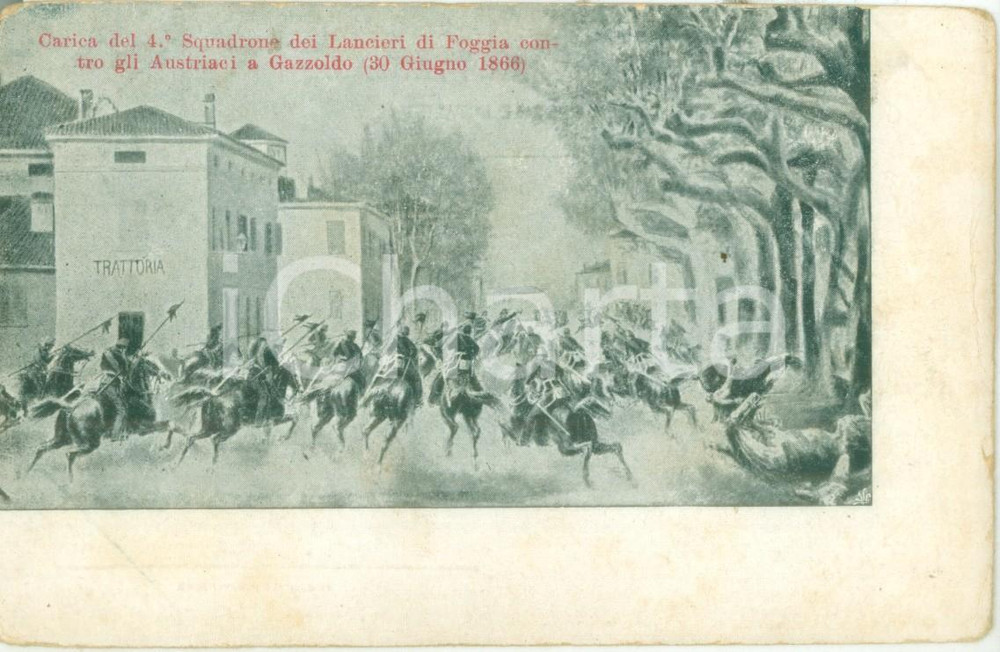 Cartolina originale da collezione 1900 ca 4Â° SQUADRONE LANCIERI DI FOGGIA carica a FOGGIA Cartolina reggimentale 1
