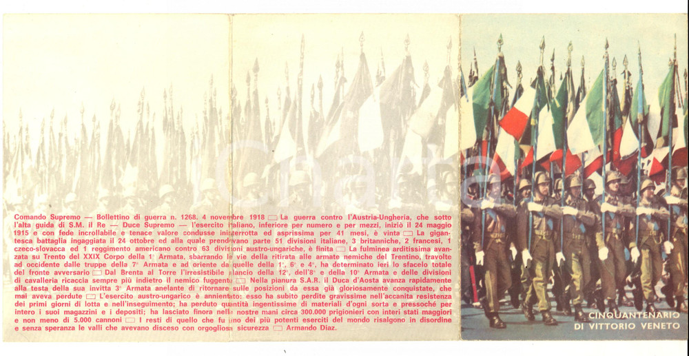 Oggetto da collezione cartaceo 1968 ESERCITO ITALIANO Cinquantenario di VITTORIO VENETO Biglietto 6 facciate 1